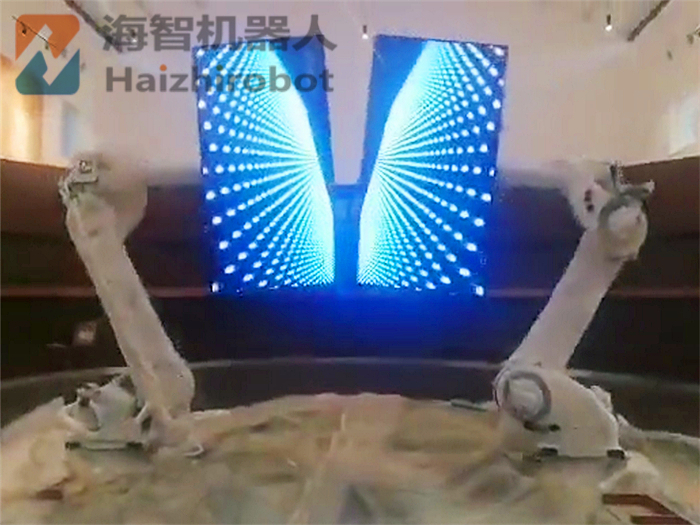 LED顯示屏工業(yè)機器人聯(lián)機協(xié)作合屏項目完工！
